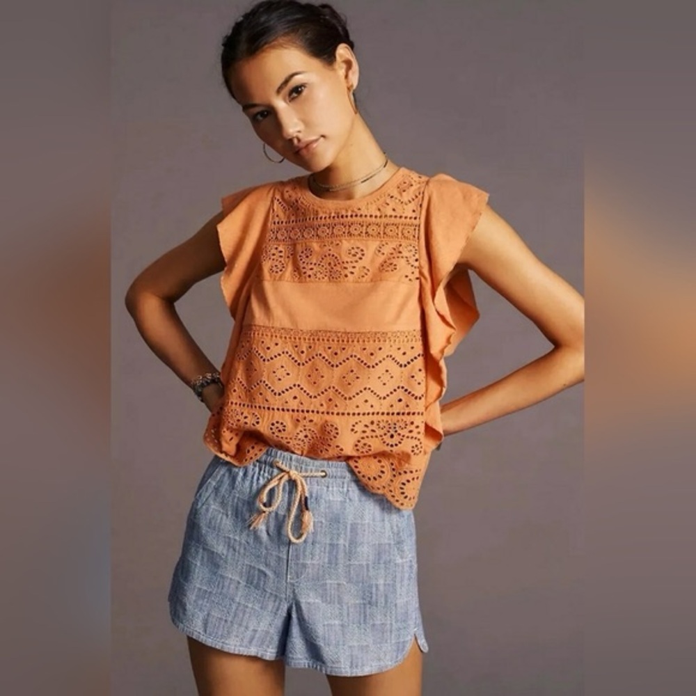 Anthropologie | Women’s Sustainable Lace Ruffle Tank in Coral Size XS